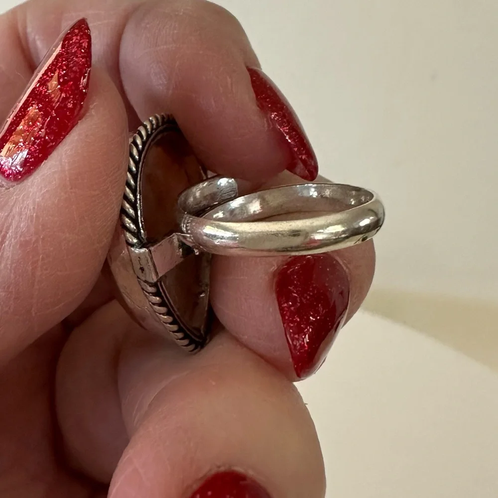 Sunstone gemstone silver overlay‎ stamped 925 ring size adjustable